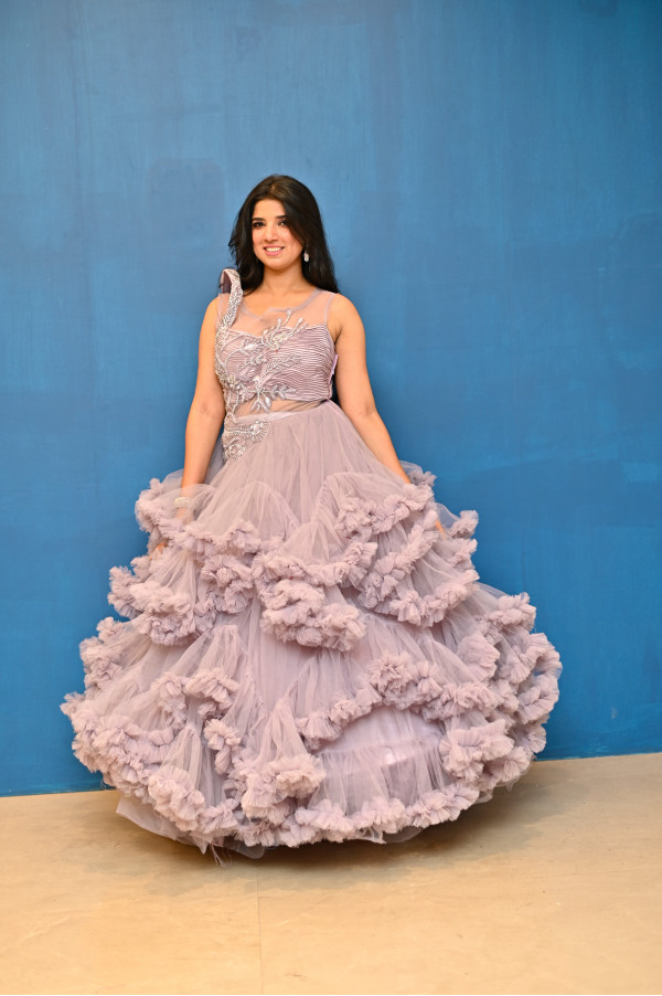 Purple Gown with Frills on Rent