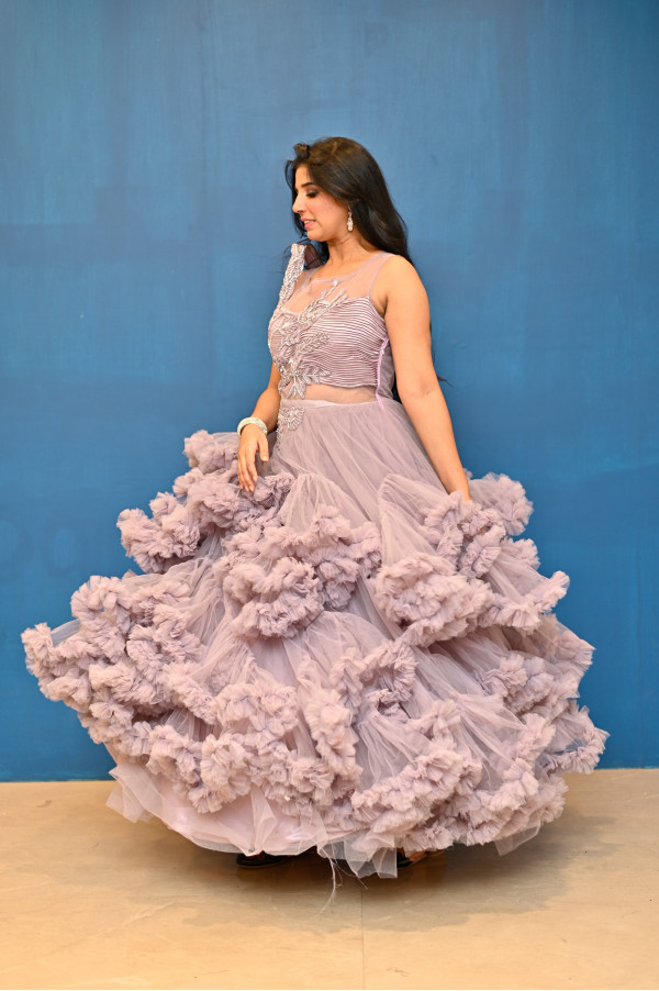 Purple Gown with Frills on Rent