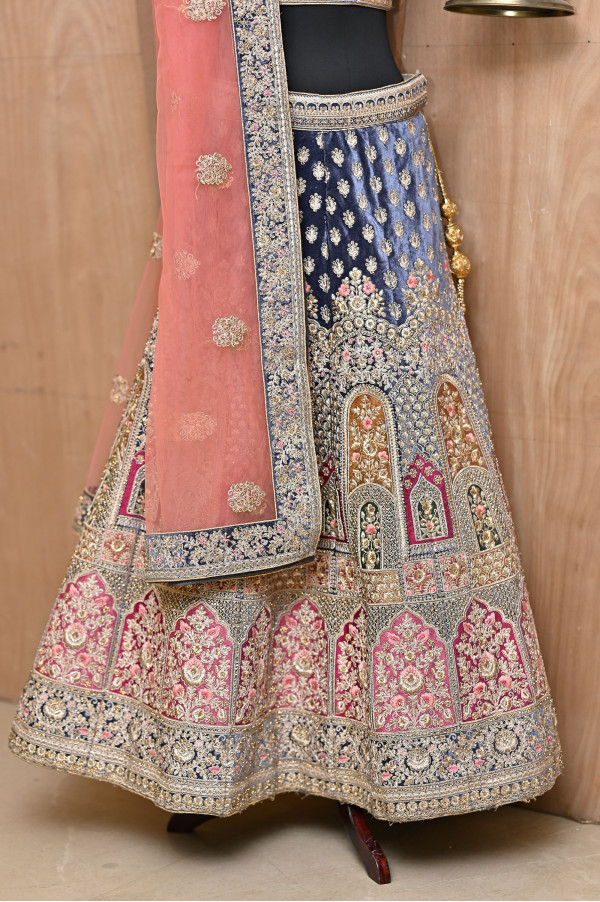 Blue Velvet Lehenga on Rent