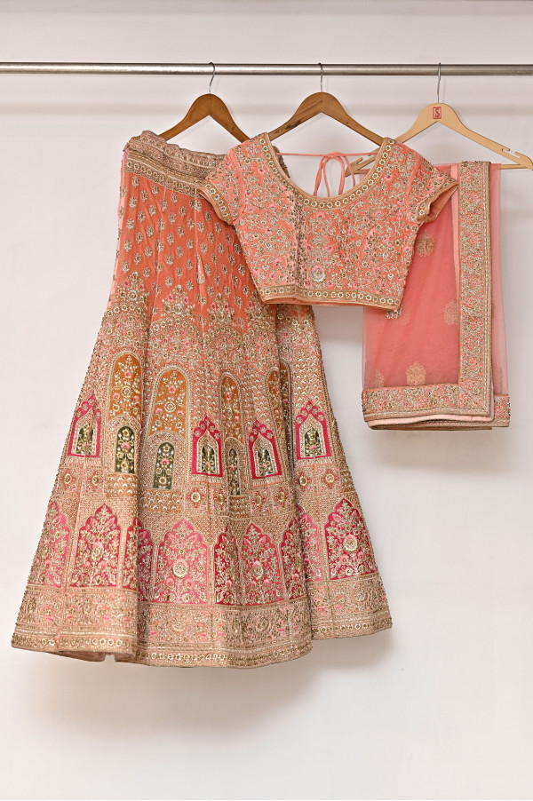 Pink Velvet Lehenga on Rent