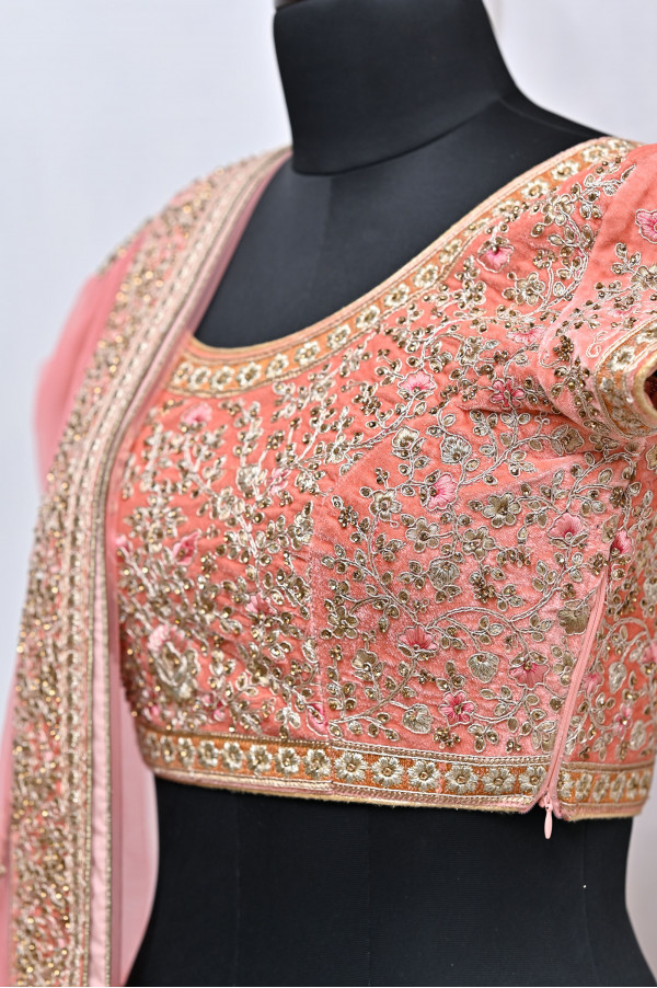 Pink Velvet Lehenga on Rent