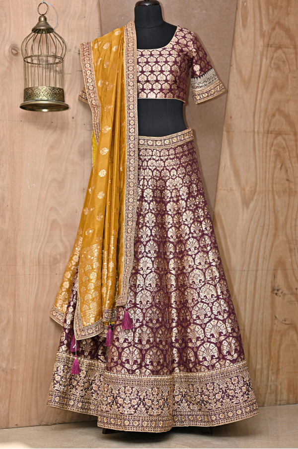 Purple Brocade Lehenga on Rent