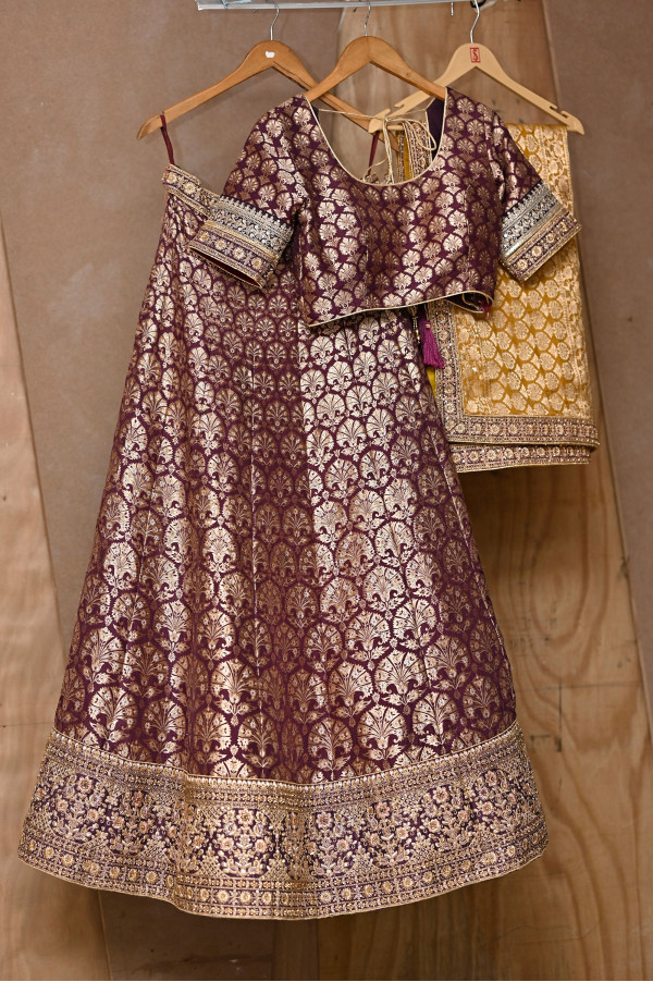 Purple Brocade Lehenga on Rent