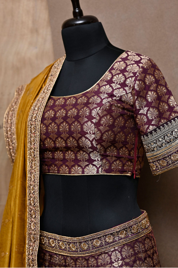 Purple Brocade Lehenga on Rent