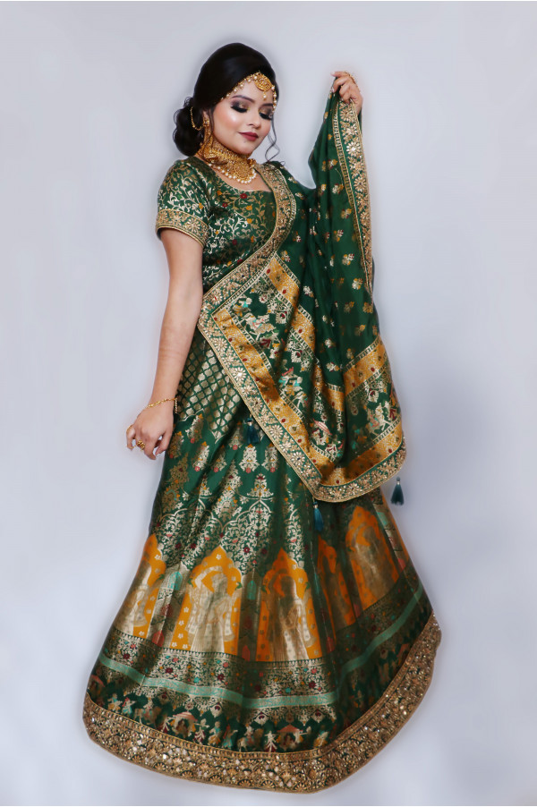 Brocade Green Lehenga on Rent