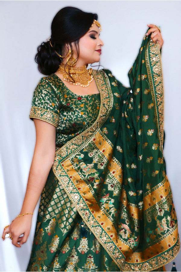 Brocade Green Lehenga on Rent