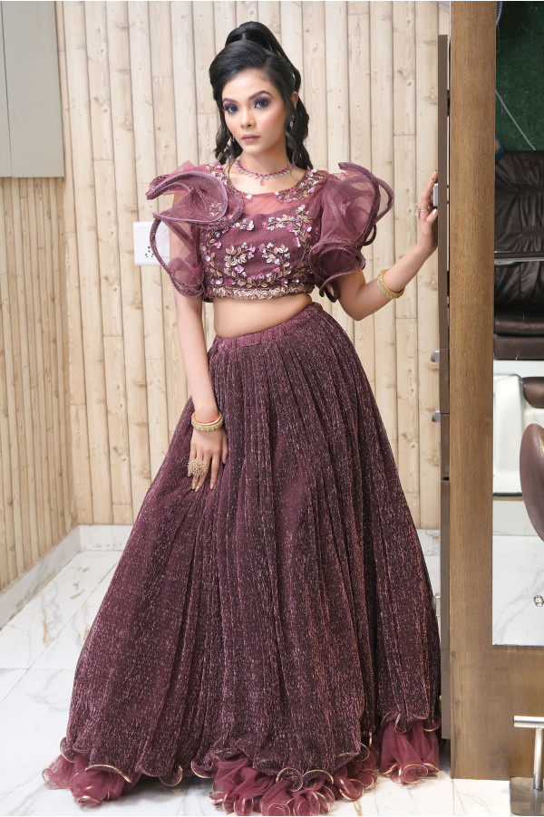 Wine Crop Top Lehenga on Rent