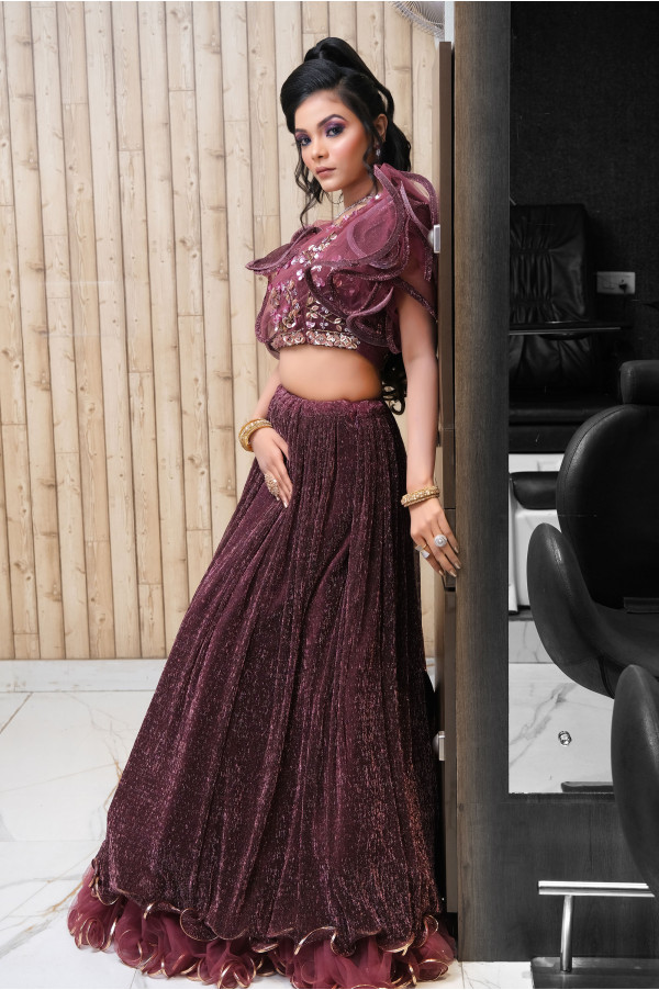 Wine Crop Top Lehenga on Rent