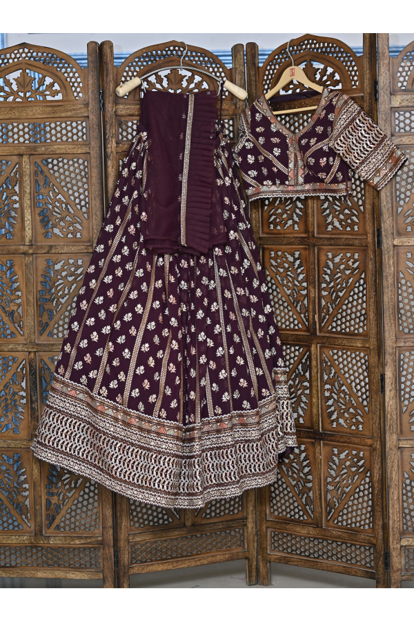 Purple Print Lehenga on Rent