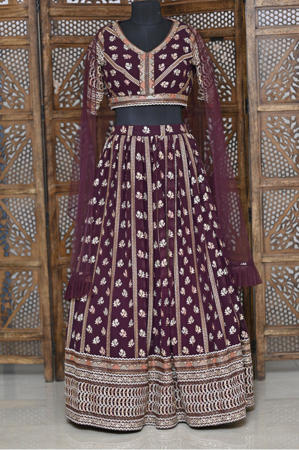 Purple Print Lehenga on Rent