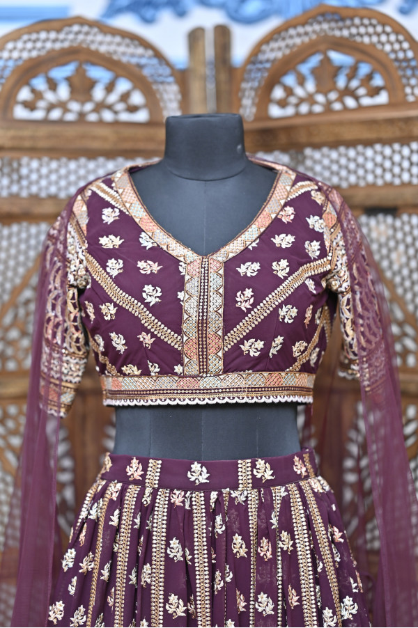 Purple Print Lehenga on Rent