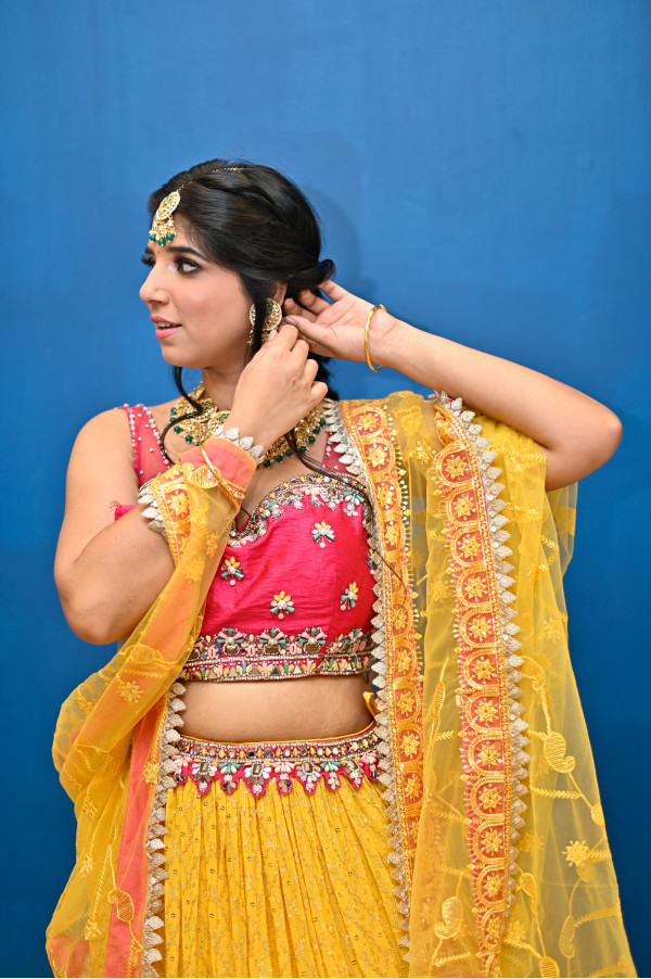 Yellow Party Wear Lehenga on Rent for Haldi