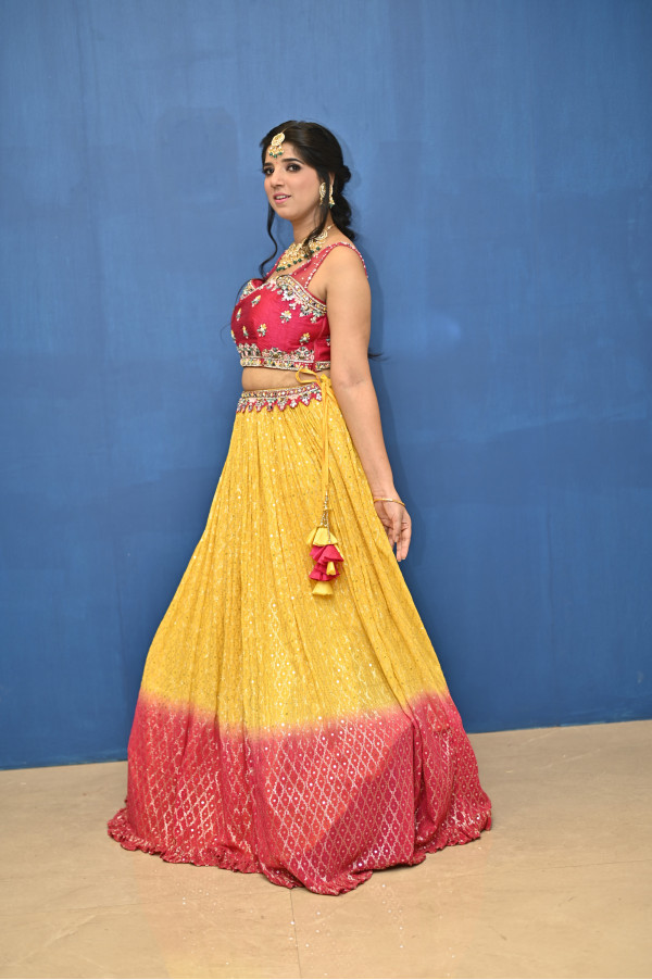 Yellow Party Wear Lehenga on Rent for Haldi