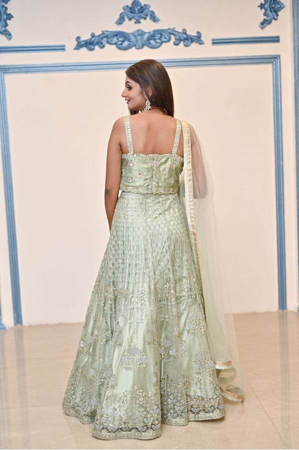 Mint Green Partywear Lehenga on Rent