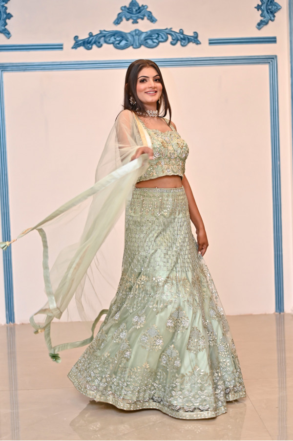 Mint Green Partywear Lehenga on Rent