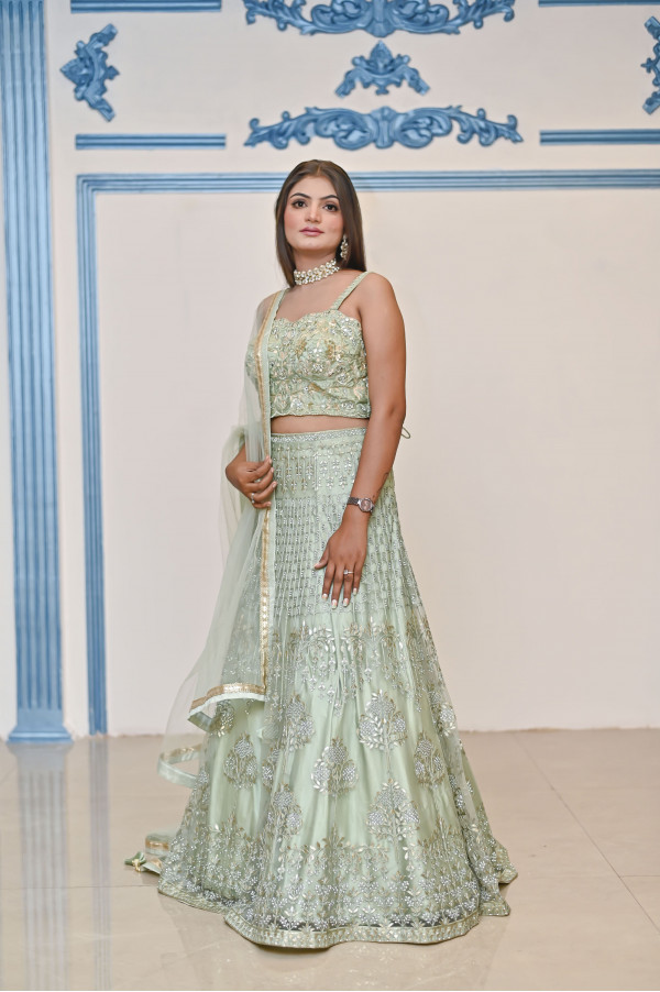 Mint Green Partywear Lehenga on Rent