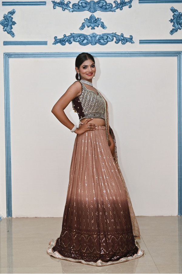 Brown Party Wear Lehenga on Rent 