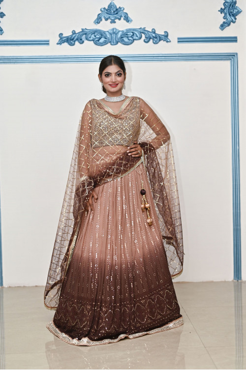 Brown Party Wear Lehenga on Rent 