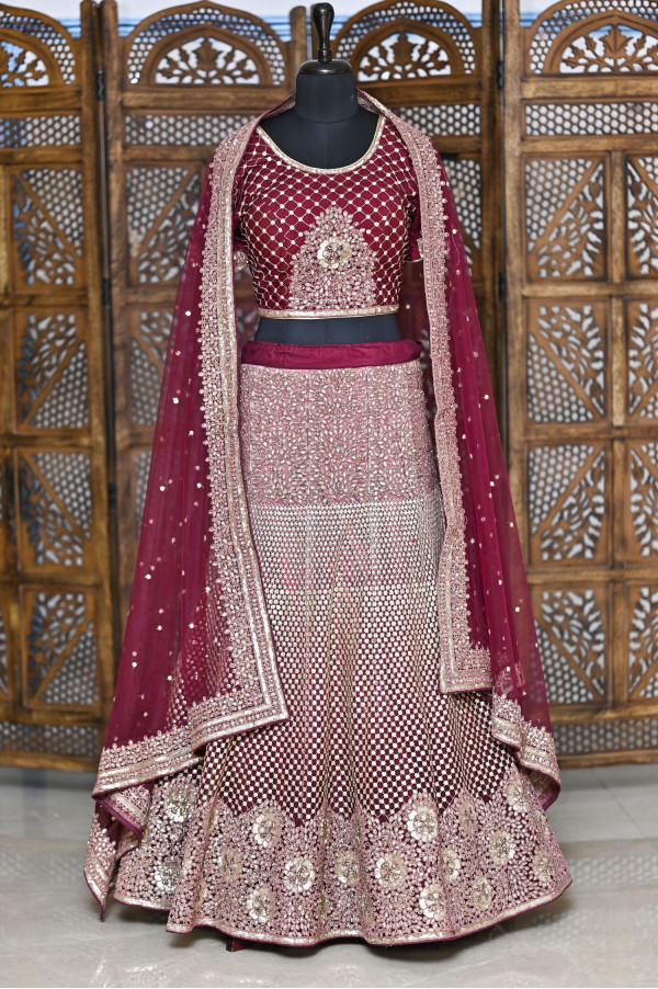 Maroon Gold Lehenga on Rent