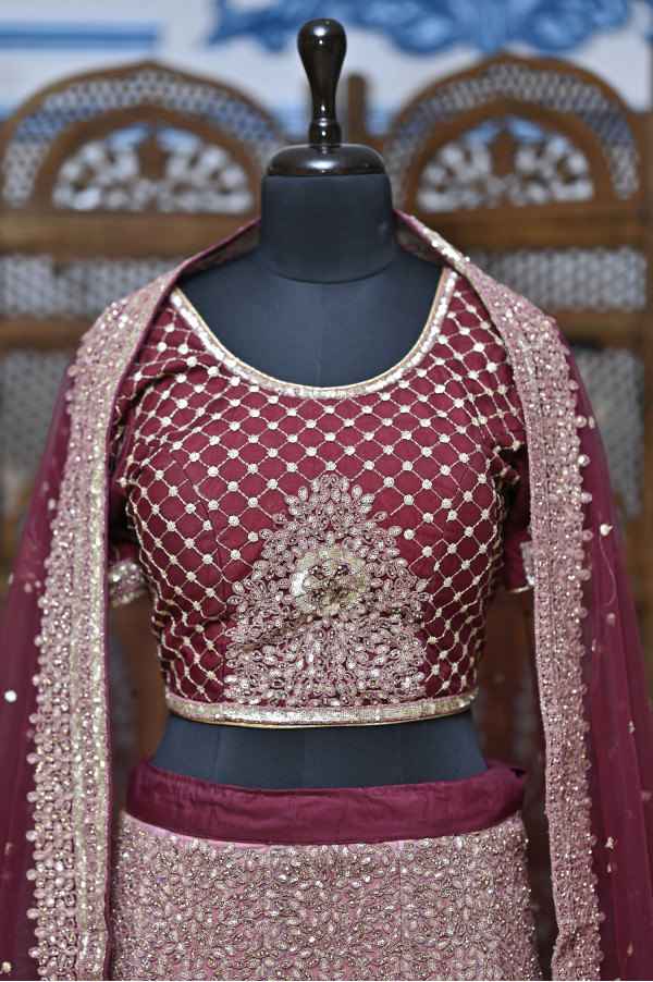 Maroon Gold Lehenga on Rent