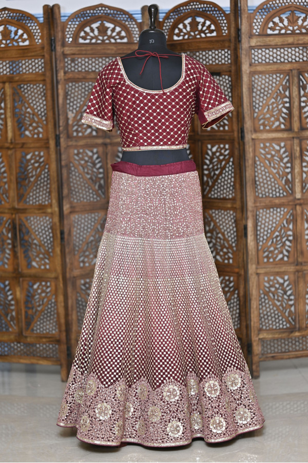 Maroon Gold Lehenga on Rent