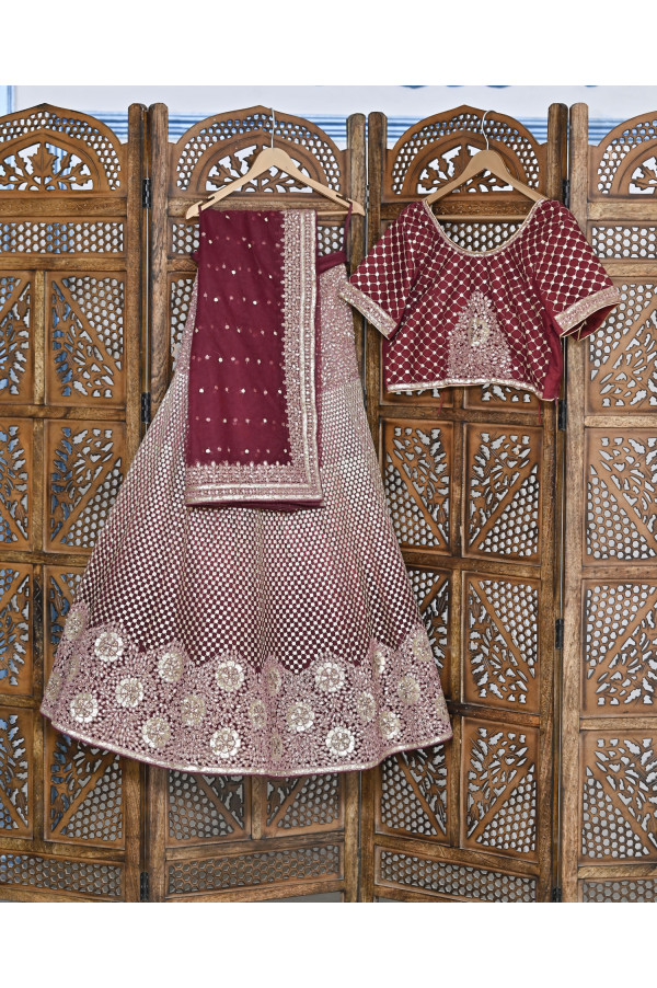 Maroon Gold Lehenga on Rent