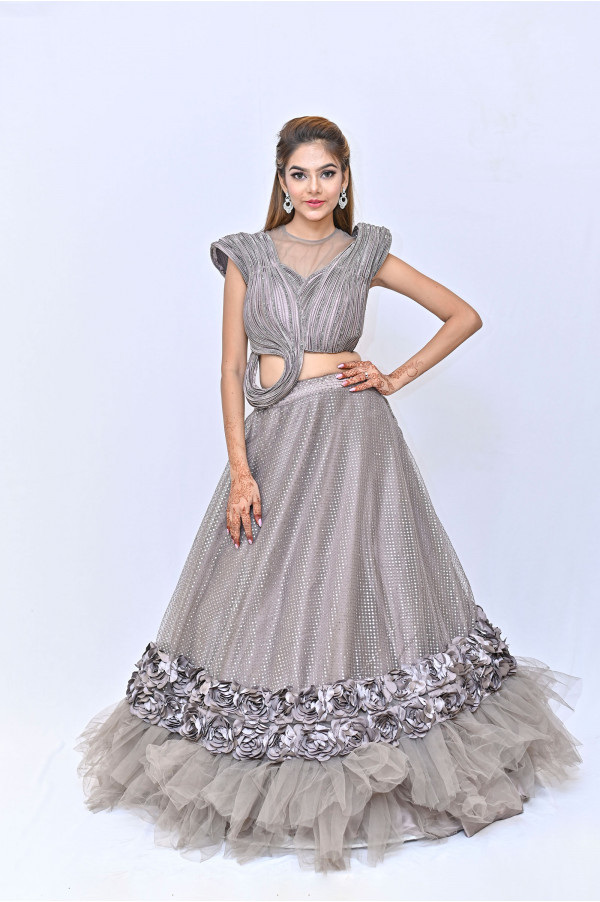 Grey Partywear Lehenga on Rent