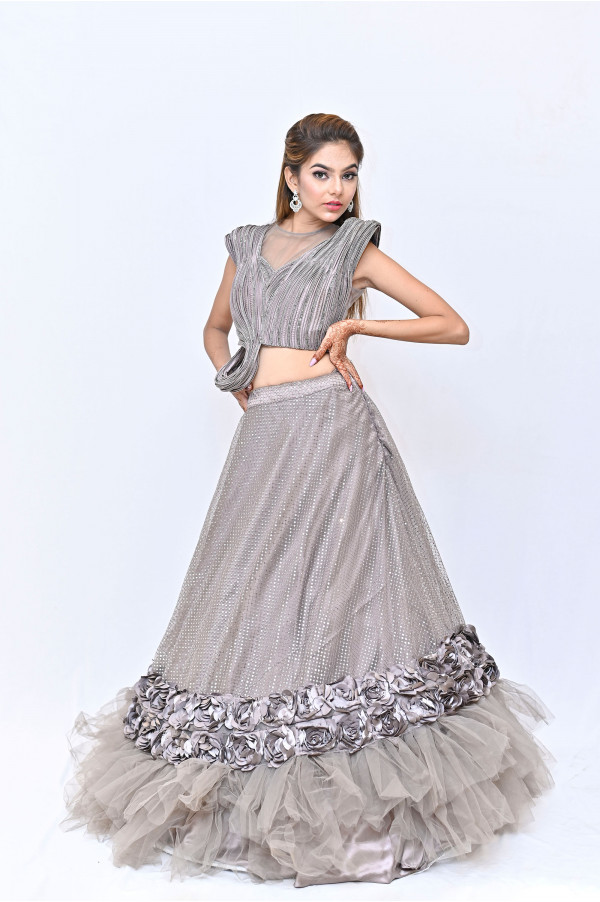 Grey Partywear Lehenga on Rent