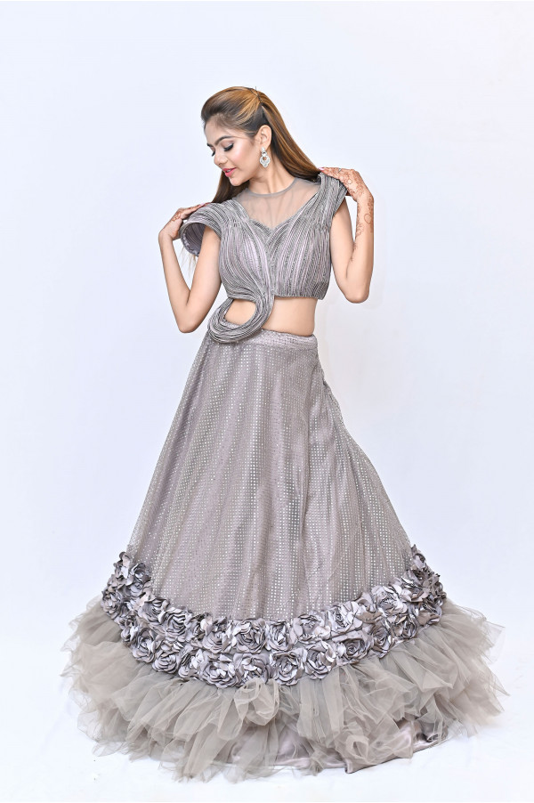 Grey Partywear Lehenga on Rent