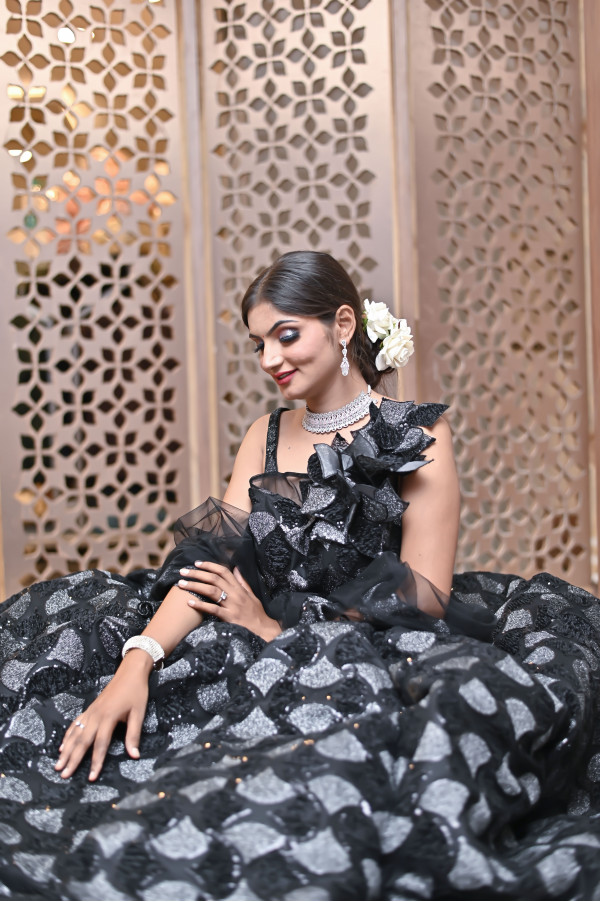 Black Party Wear Lehenga on Rent 