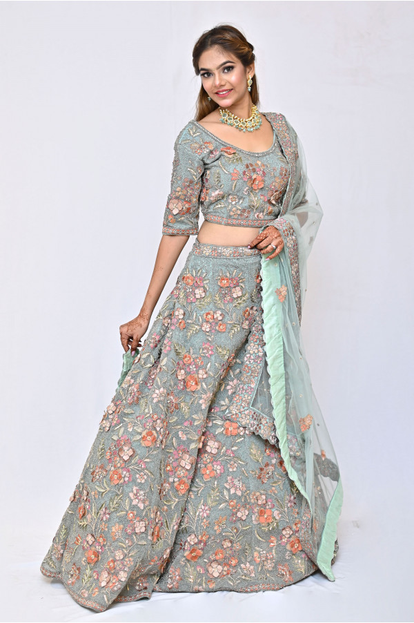 Green Gold Lehenga on Rent