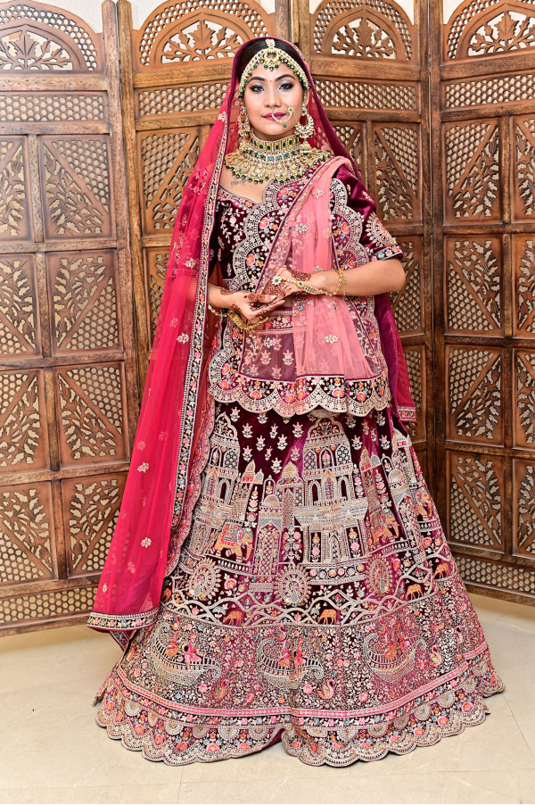 Purple Velvet Lehenga on Rent