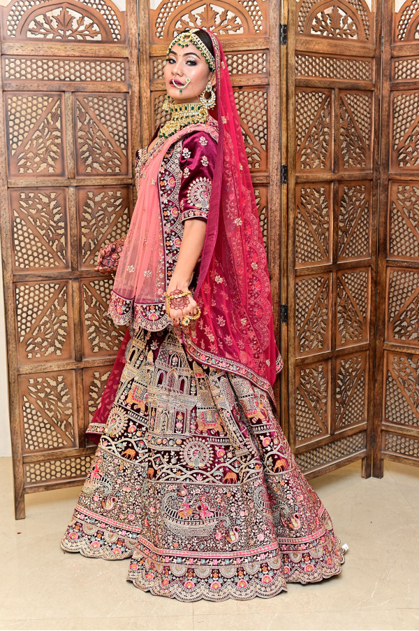 Purple Velvet Lehenga on Rent