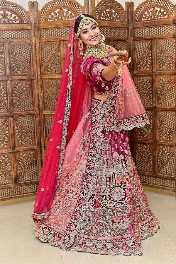 Purple Velvet Lehenga on Rent