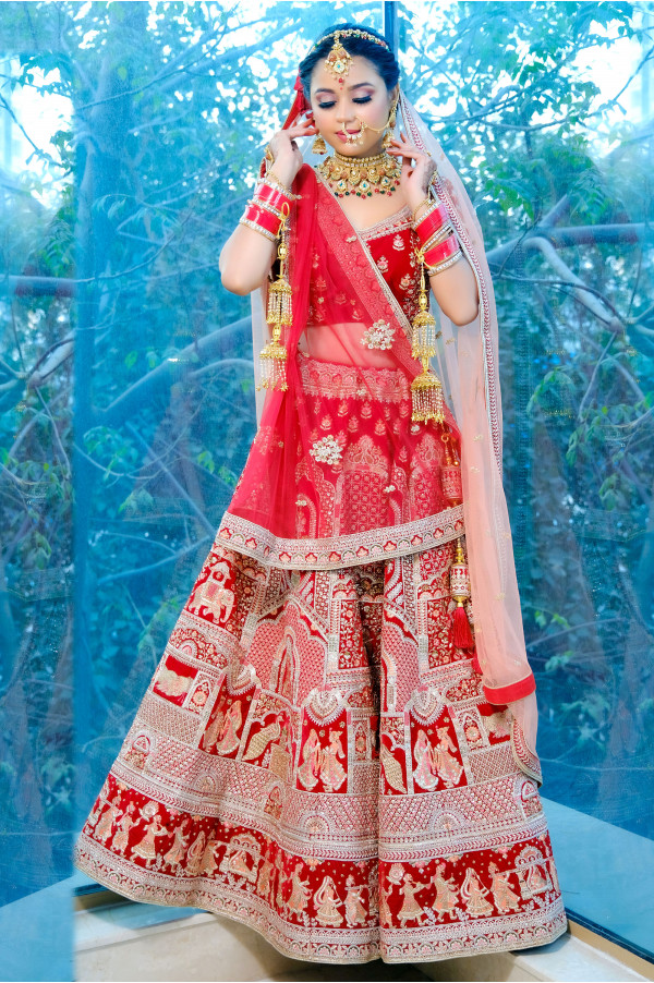 Maroon Bridal Lehenga on Rent