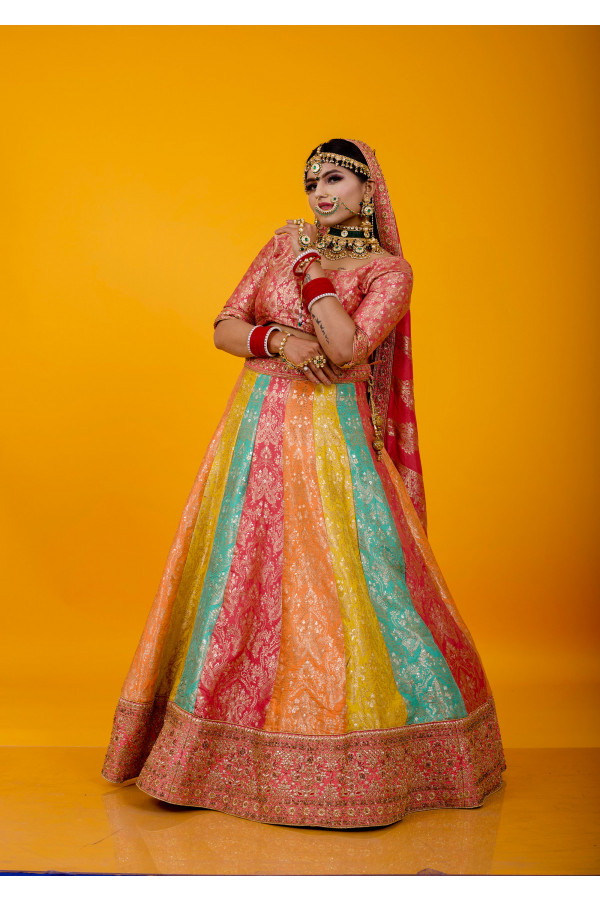 Brocade Multi Color Lehenga on Rent