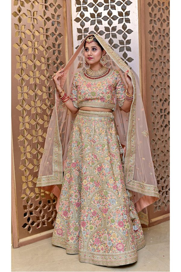 Multicolor Silk Lehenga on Rent