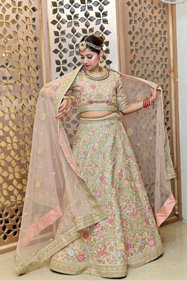 Multicolor Silk Lehenga on Rent