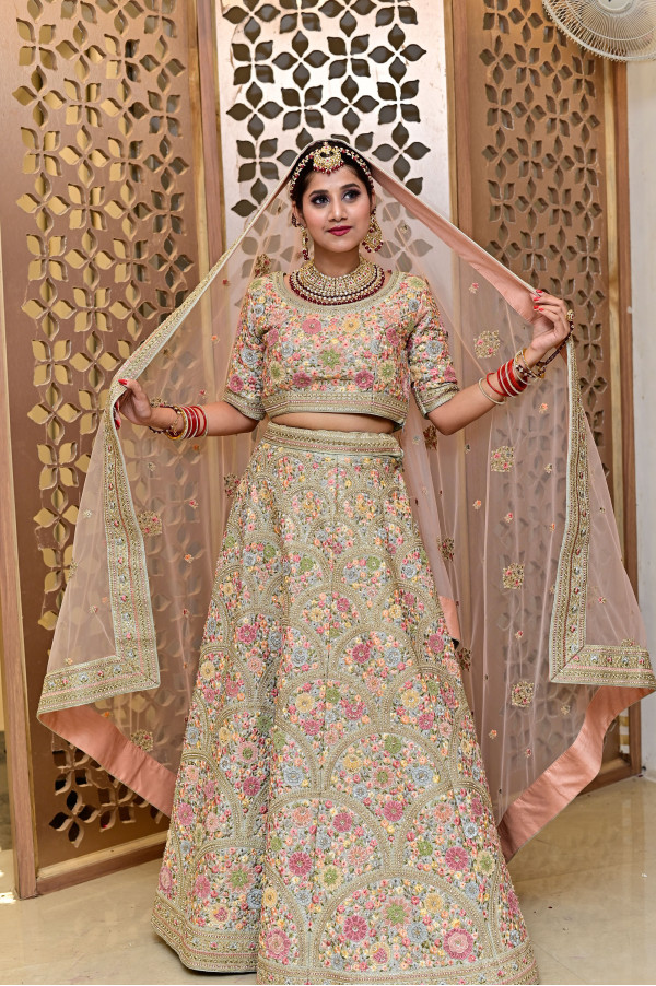 Multicolor Silk Lehenga on Rent