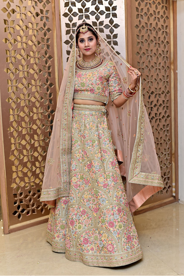 Multicolor Silk Lehenga on Rent