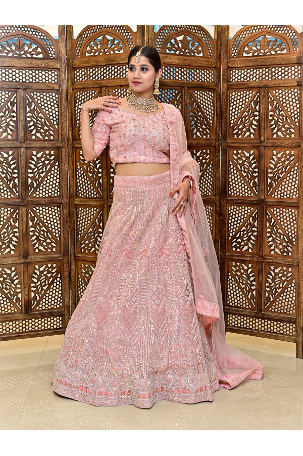 Pink Sequence Lehenga on Rent