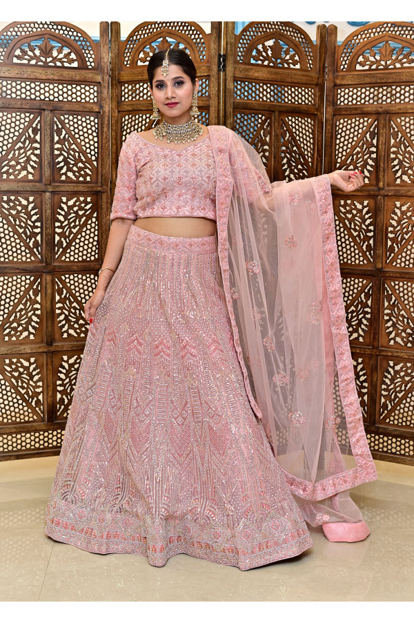 Pink Sequence Lehenga on Rent