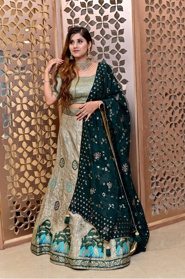 Green Jaipuri Lehenga on Rent