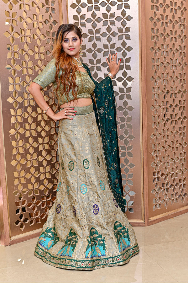 Green Jaipuri Lehenga on Rent