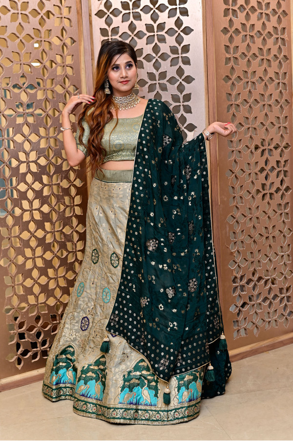 Green Jaipuri Lehenga on Rent