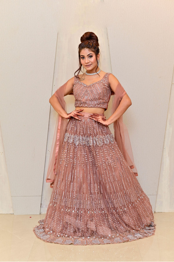 Brown Mirror Lehenga on Rent