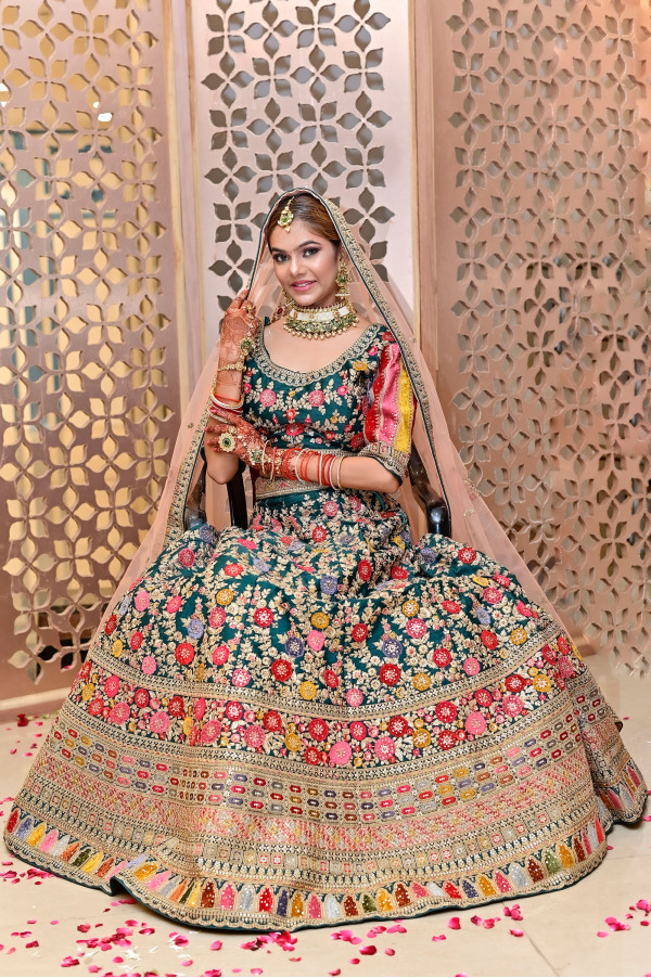 Green Flower Lehenga on Rent